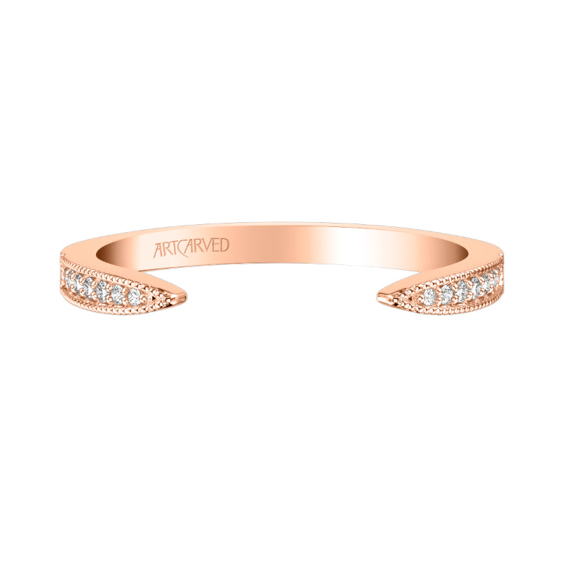 Artcarved Bridal Mounted with Side Stones Vintage Rose Goldcut Diamond Wedding Band Ornella 14K Rose Gold