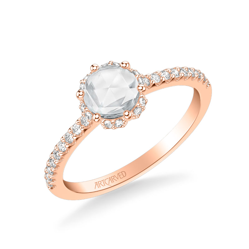 Artcarved Bridal Mounted Mined Live Center Classic Rose Goldcut Halo Engagement Ring Paula 14K Rose Gold