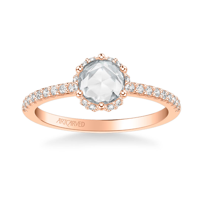 Artcarved Bridal Mounted Mined Live Center Classic Rose Goldcut Halo Engagement Ring Paula 18K Rose Gold