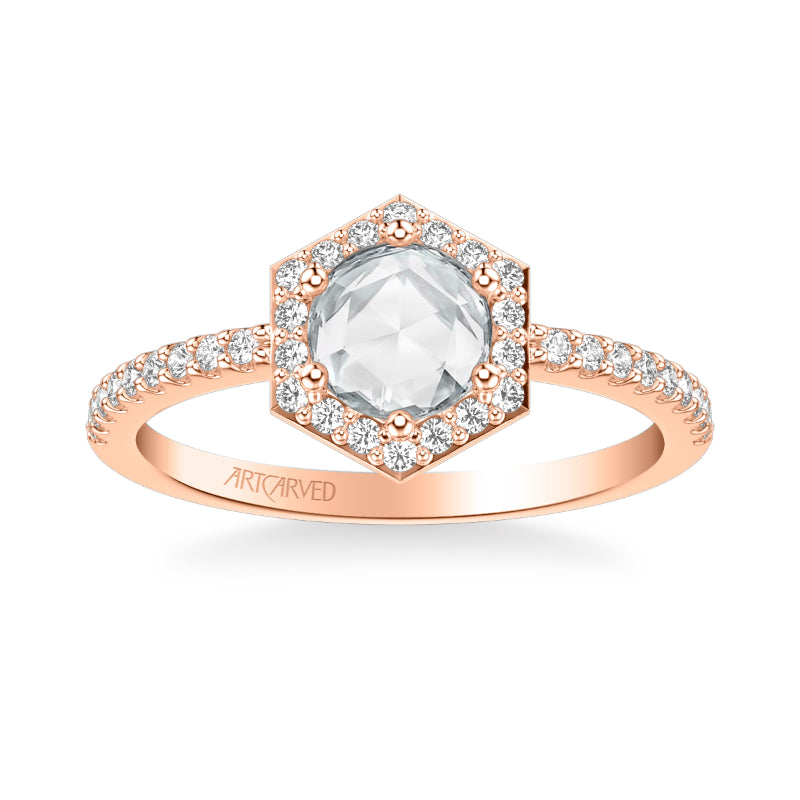 Artcarved Bridal Mounted Mined Live Center Contemporary Rose Goldcut Halo Engagement Ring Angelyn 14K Rose Gold