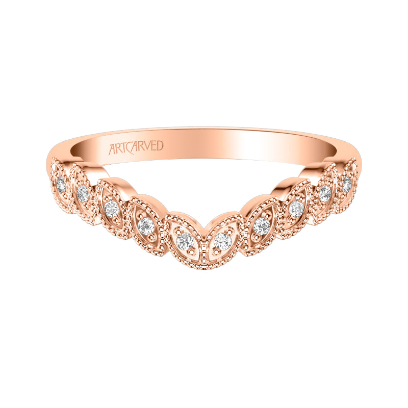 Artcarved Bridal Mounted with Side Stones Contemporary Diamond Wedding Band Charlotte 14K Rose Gold