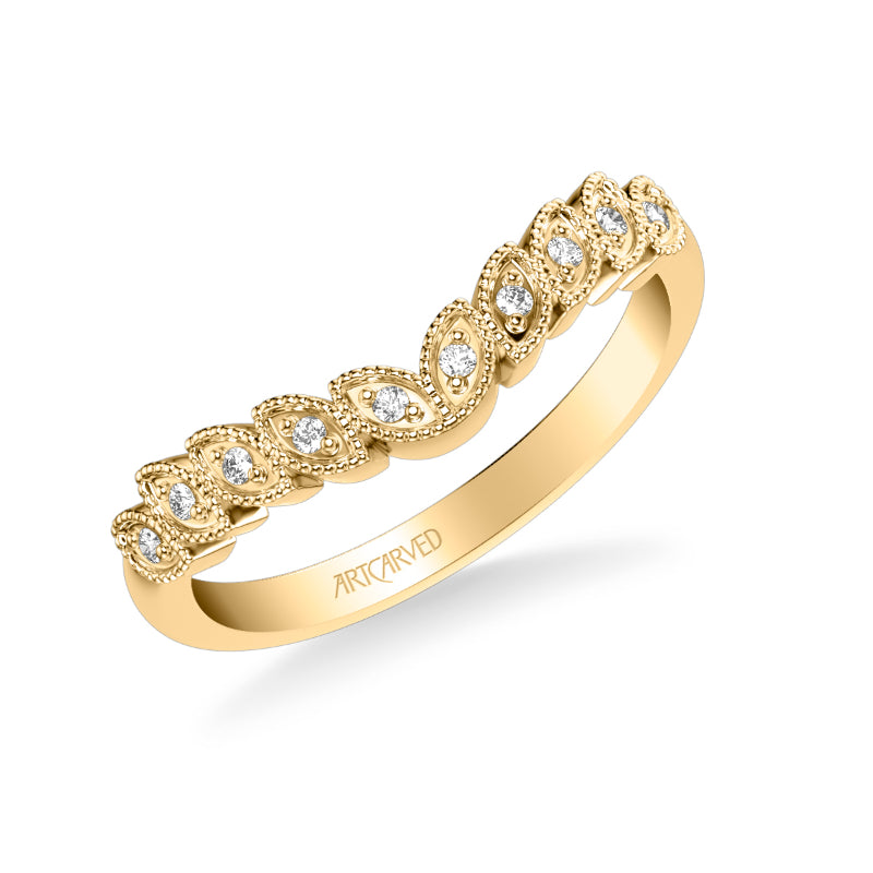 Artcarved Bridal Mounted with Side Stones Contemporary Diamond Wedding Band 18K Yellow Gold