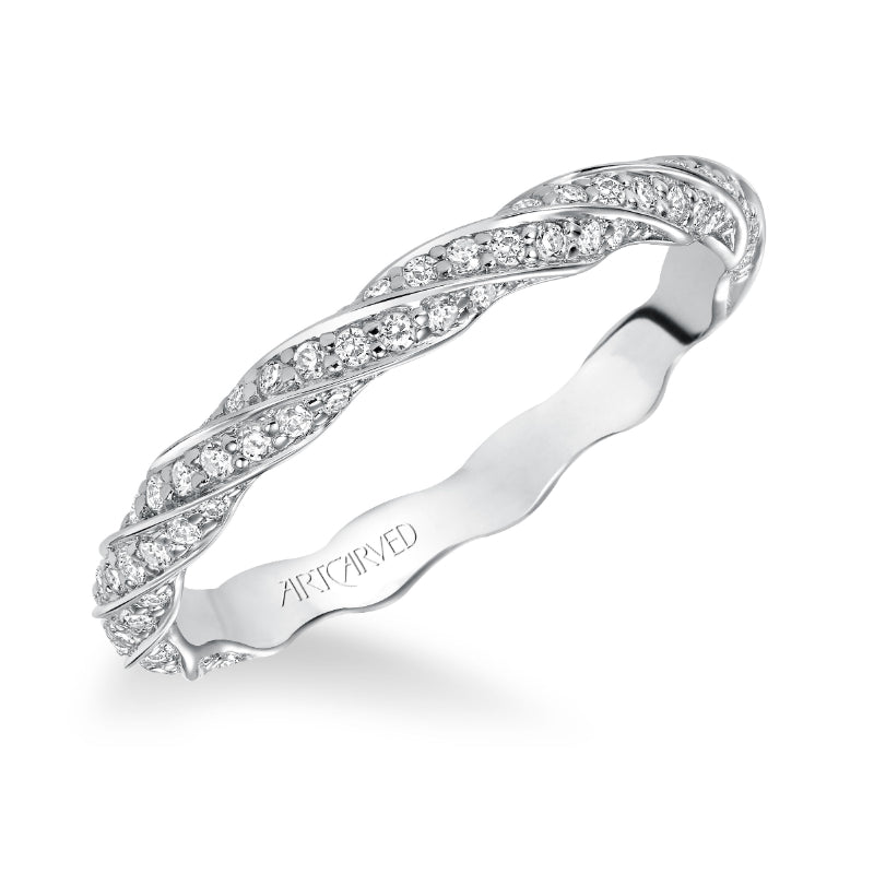 Artcarved Bridal Mounted with Side Stones Stackable Eternity Diamond Anniversary Band 14K White Gold