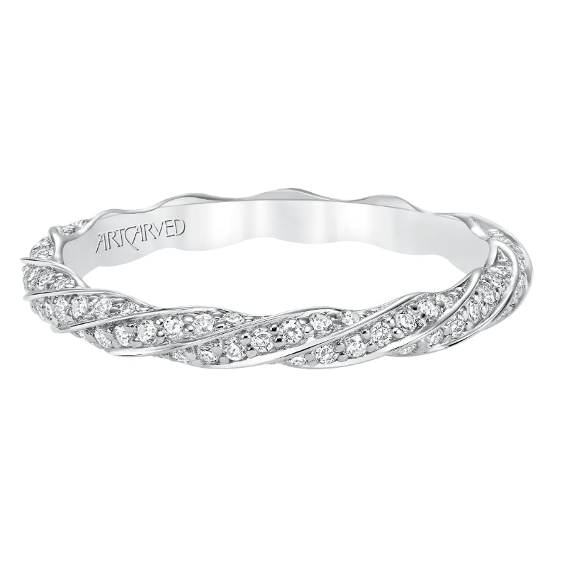 Artcarved Bridal Mounted with Side Stones Stackable Eternity Diamond Anniversary Band 14K White Gold