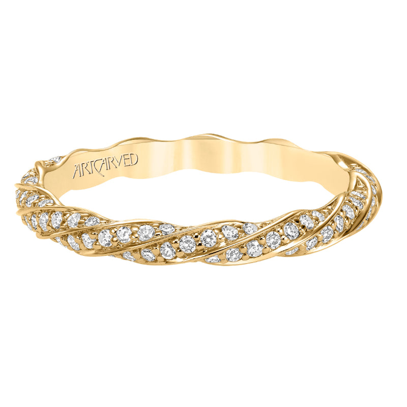 Artcarved Bridal Mounted with Side Stones Stackable Eternity Diamond Anniversary Band 14K Yellow Gold