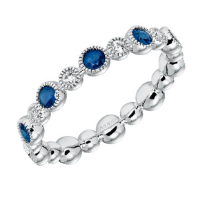 Artcarved Bridal Mounted with Side Stones Contemporary Stackable Eternity Anniversary Band 14K White Gold & Blue Sapphire