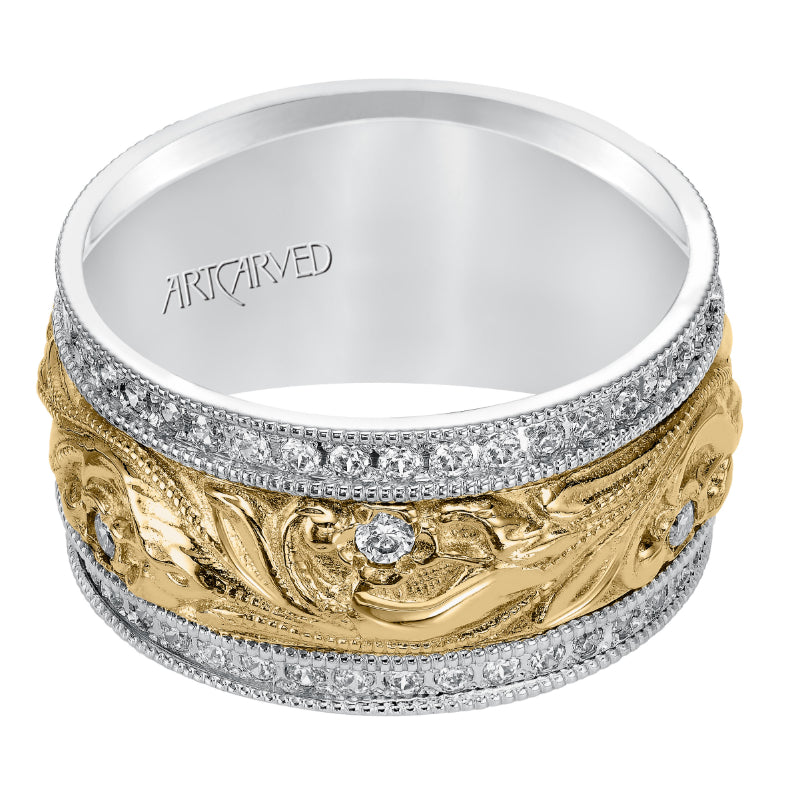 Artcarved Bridal Mounted with Side Stones Vintage Diamond Anniversary Band Royalty 14K White Gold Primary & 14K Yellow Gold