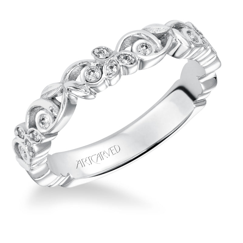 Artcarved Bridal Mounted with Side Stones Contemporary Fashion Diamond Anniversary Band Fiona 14K White Gold