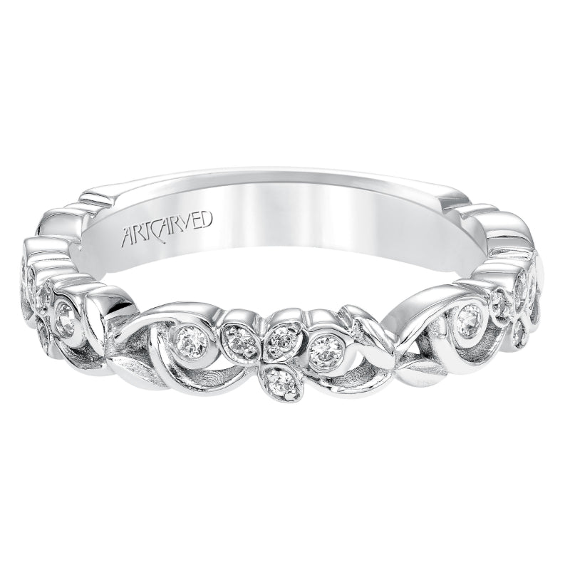 Artcarved Bridal Mounted with Side Stones Contemporary Fashion Diamond Anniversary Band Fiona 14K White Gold