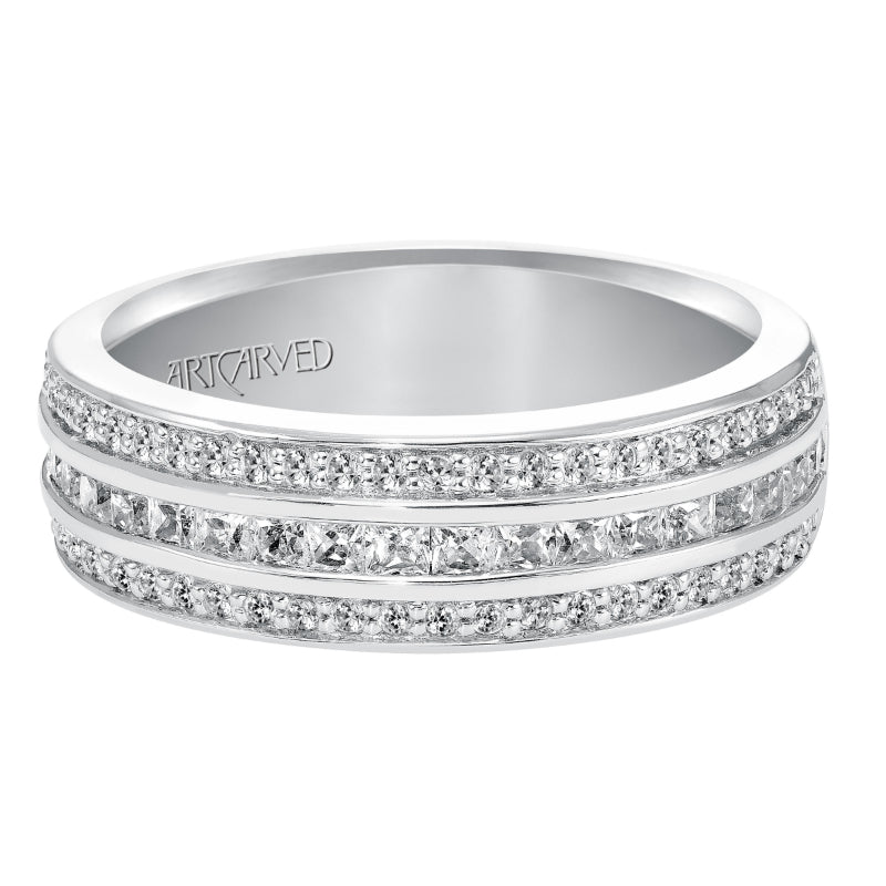 Artcarved Bridal Mounted with Side Stones Contemporary Diamond Anniversary Band 14K White Gold