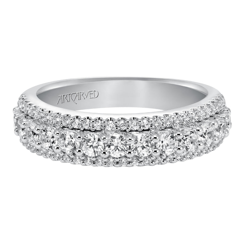 Artcarved Bridal Mounted with Side Stones Contemporary Fashion Diamond Anniversary Band 14K White Gold