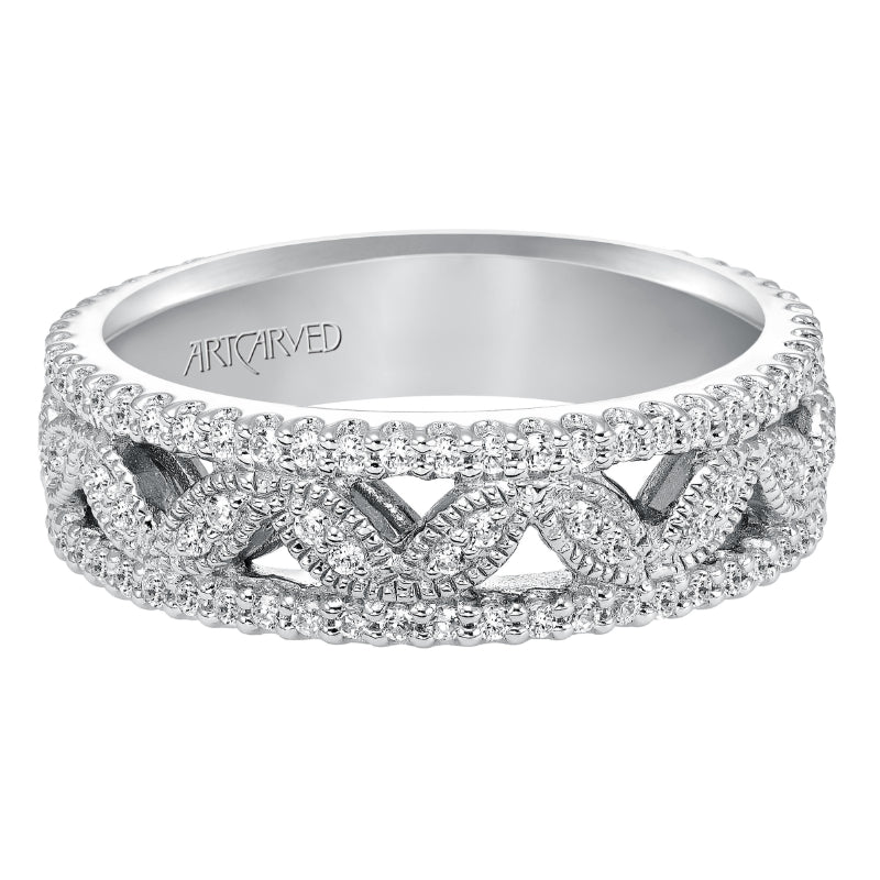 Artcarved Bridal Mounted with Side Stones Vintage Fashion Diamond Anniversary Band 14K White Gold