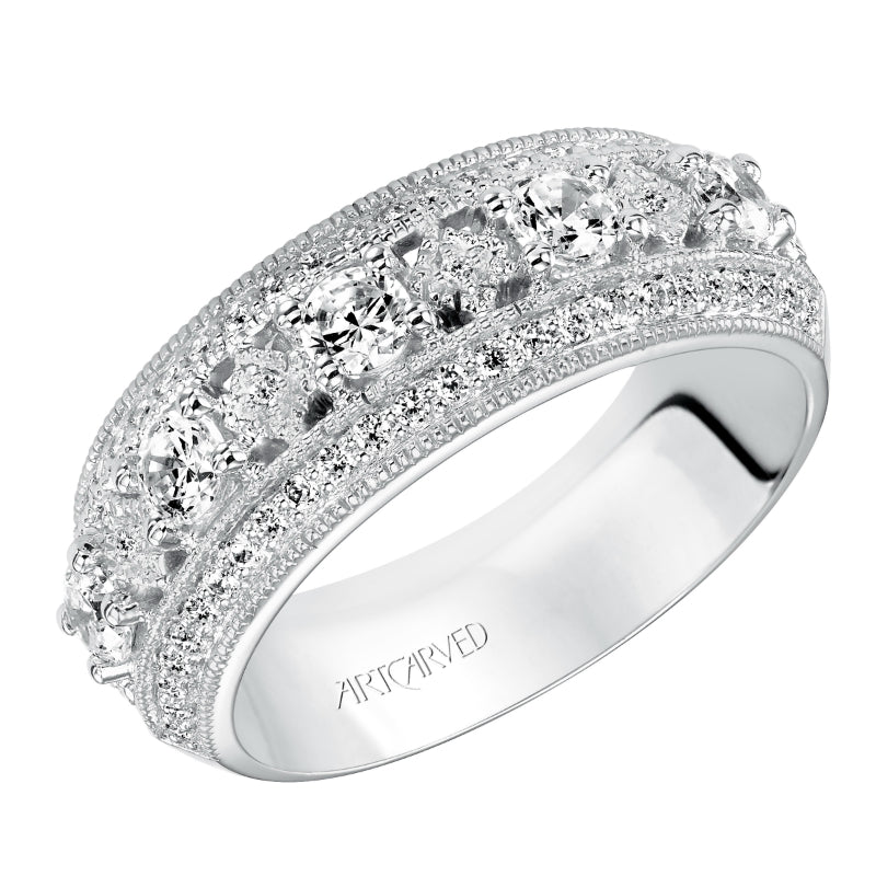 Artcarved Bridal Mounted with Side Stones Vintage Fashion Diamond Anniversary Band 14K White Gold