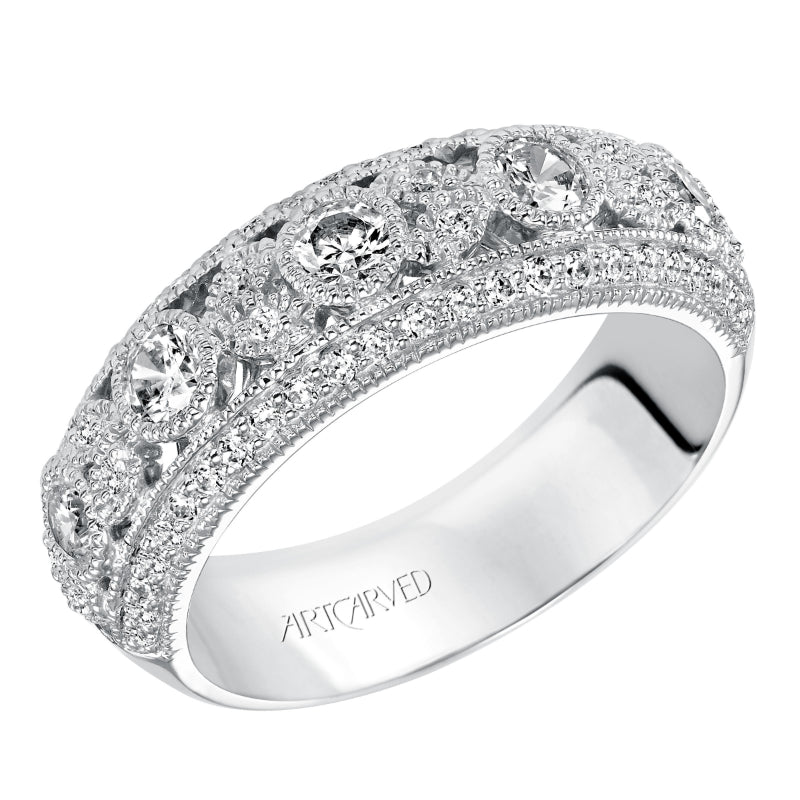 Artcarved Bridal Mounted with Side Stones Vintage Fashion Diamond Anniversary Band 14K White Gold