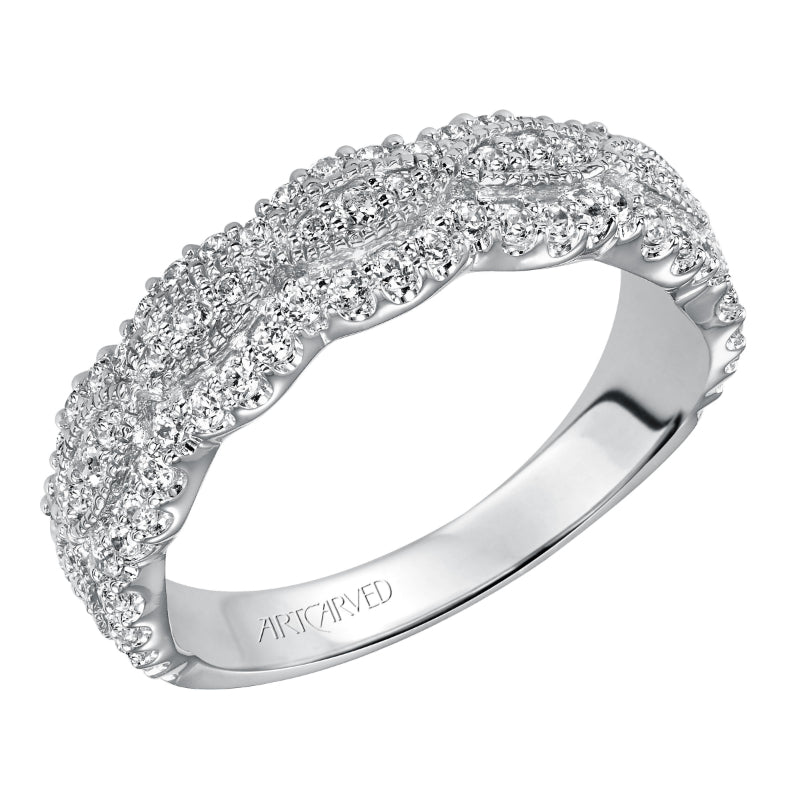 Artcarved Bridal Mounted with Side Stones Diamond Anniversary Band 14K White Gold