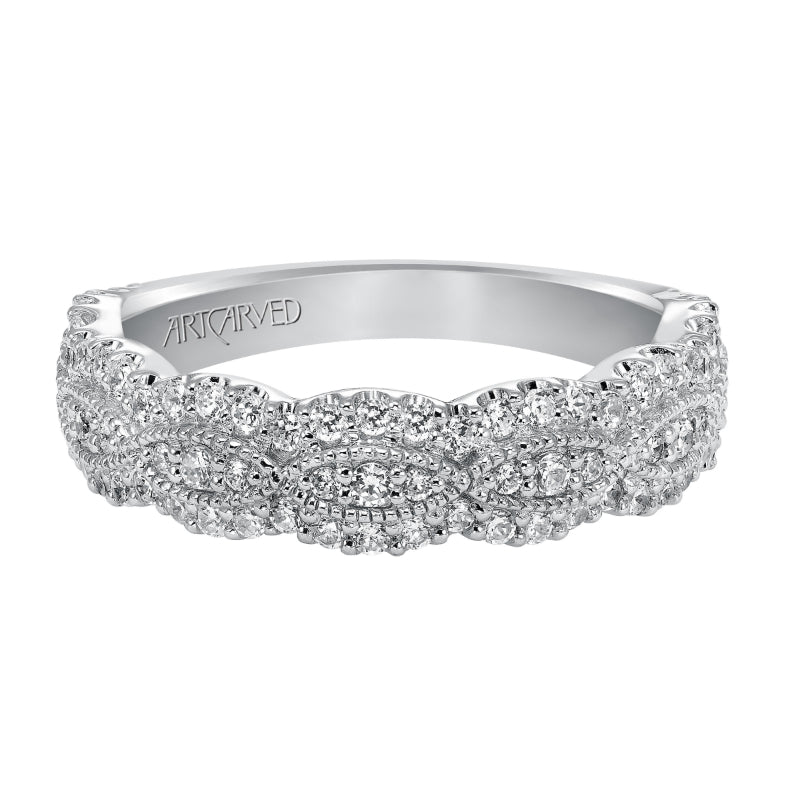 Artcarved Bridal Mounted with Side Stones Diamond Anniversary Band 14K White Gold