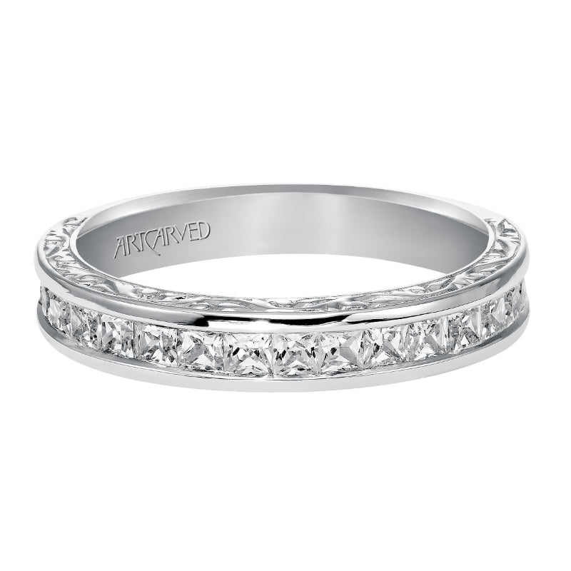 Artcarved Bridal Mounted with Side Stones Vintage Fashion Diamond Anniversary Band 14K White Gold