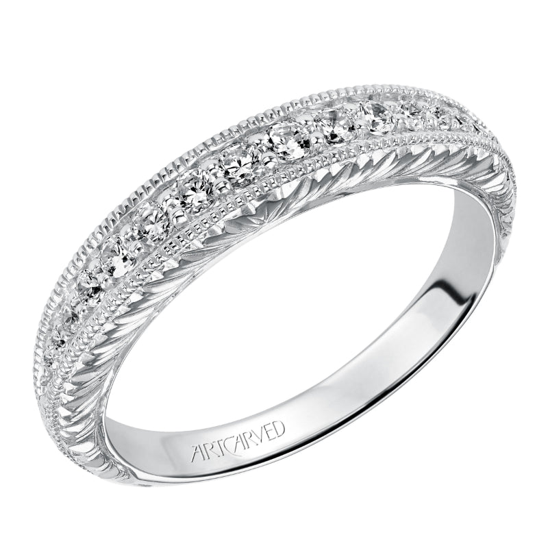 Artcarved Bridal Mounted with Side Stones Vintage Fashion Diamond Anniversary Band 14K White Gold