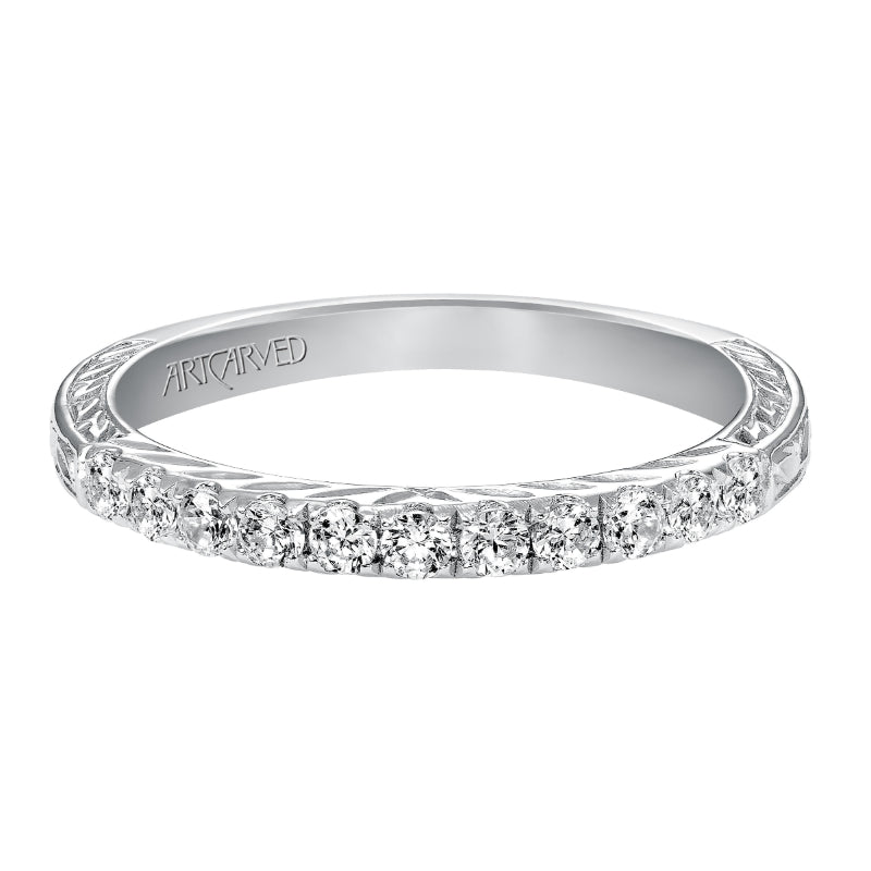 Artcarved Bridal Mounted with Side Stones Vintage Fashion Diamond Anniversary Band 14K White Gold