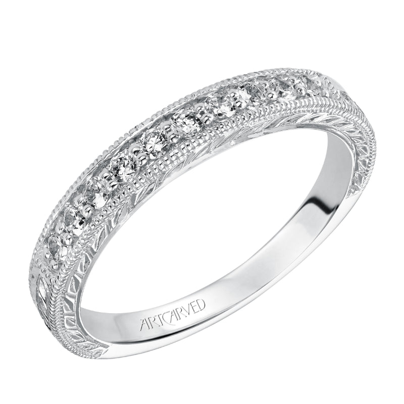 Artcarved Bridal Mounted with Side Stones Vintage Diamond Anniversary Band 14K White Gold