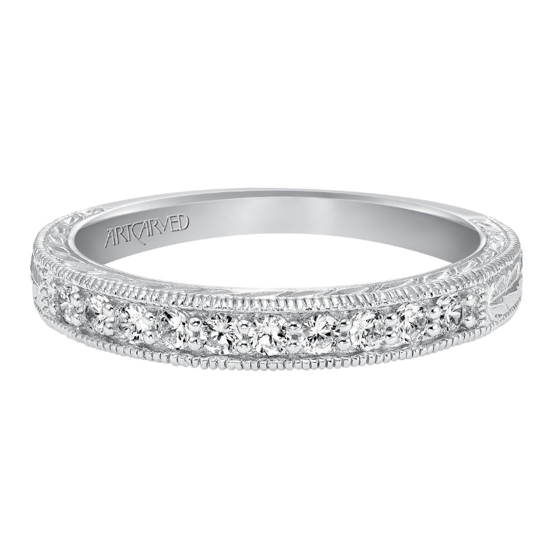 Artcarved Bridal Mounted with Side Stones Vintage Diamond Anniversary Band 14K White Gold