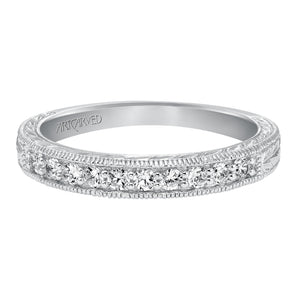 Artcarved Bridal Mounted with Side Stones Vintage Diamond Anniversary Band 14K White Gold