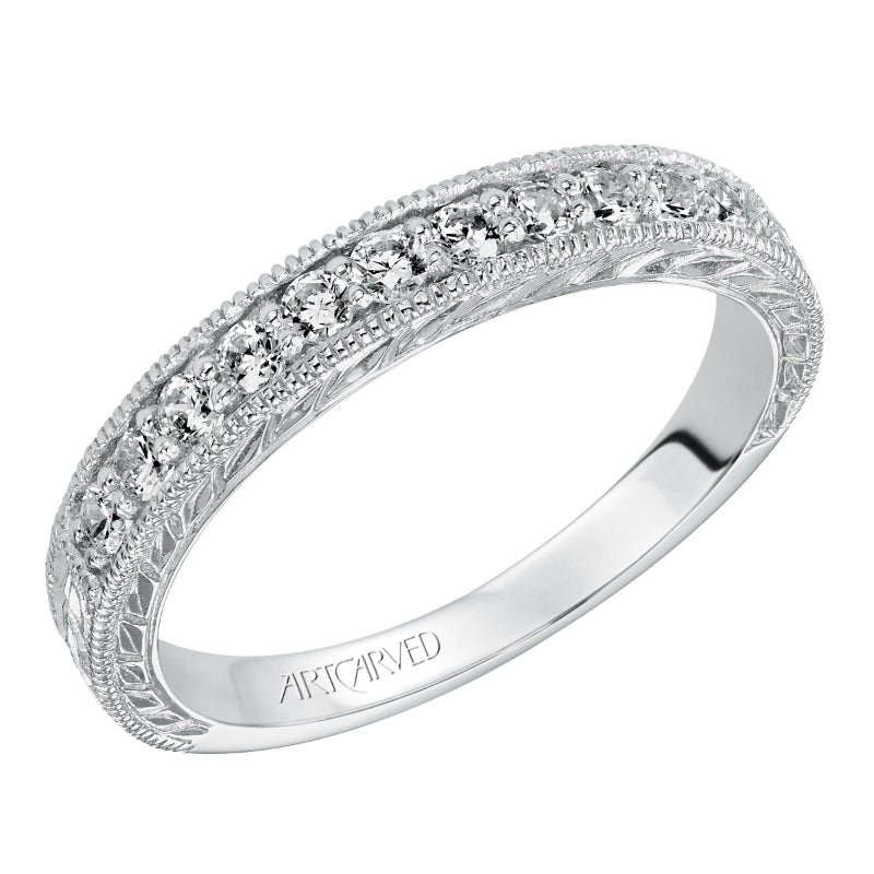 Artcarved Bridal Mounted with Side Stones Vintage Diamond Anniversary Band 14K White Gold