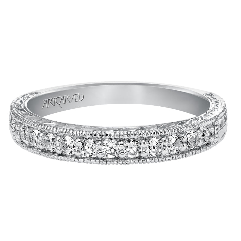 Artcarved Bridal Mounted with Side Stones Vintage Diamond Anniversary Band 14K White Gold