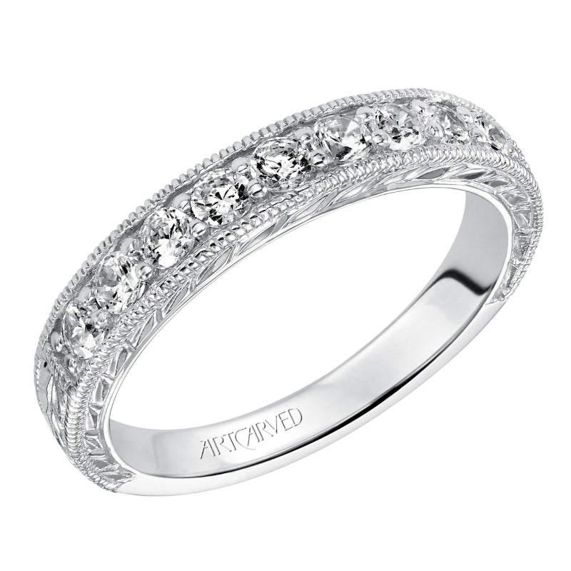 Artcarved Bridal Mounted with Side Stones Vintage Diamond Anniversary Band 14K White Gold