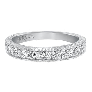 Artcarved Bridal Mounted with Side Stones Vintage Diamond Anniversary Band 14K White Gold