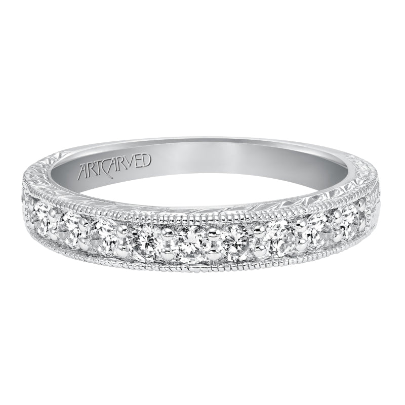 Artcarved Bridal Mounted with Side Stones Vintage Diamond Anniversary Band 14K White Gold