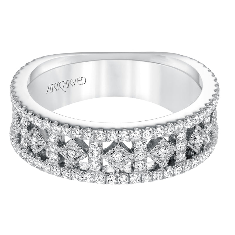 Artcarved Bridal Mounted with Side Stones Contemporary Diamond Anniversary Band 14K White Gold