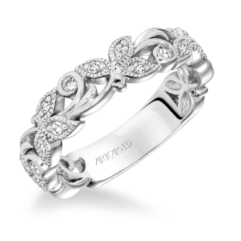 Artcarved Bridal Mounted with Side Stones Contemporary Stackable Fashion Anniversary Band 14K White Gold