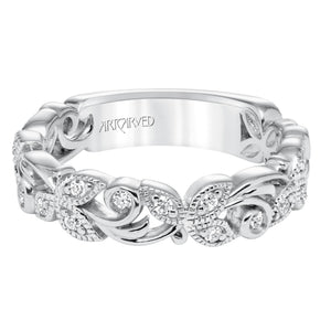 Artcarved Bridal Mounted with Side Stones Contemporary Stackable Fashion Anniversary Band 14K White Gold