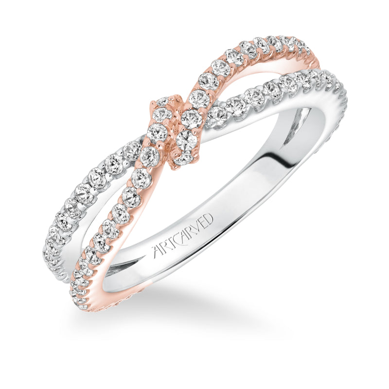 Artcarved Bridal Mounted with Side Stones Contemporary Fashion Diamond Anniversary Band 14K White Gold Primary & 14K Rose Gold