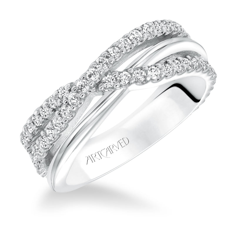 Artcarved Bridal Mounted with Side Stones Contemporary Fashion Diamond Anniversary Band 14K White Gold