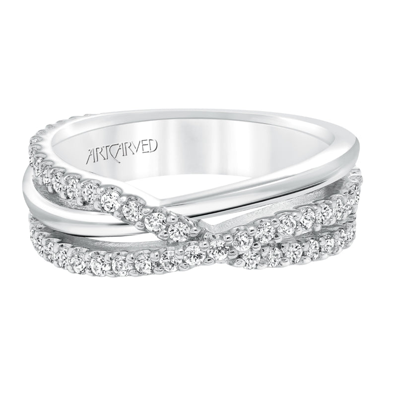 Artcarved Bridal Mounted with Side Stones Contemporary Fashion Diamond Anniversary Band 14K White Gold