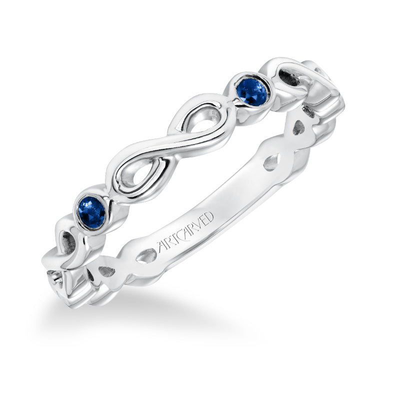 Artcarved Bridal Mounted with Side Stones Contemporary Fashion Diamond Anniversary Band 14K White Gold & Blue Sapphire