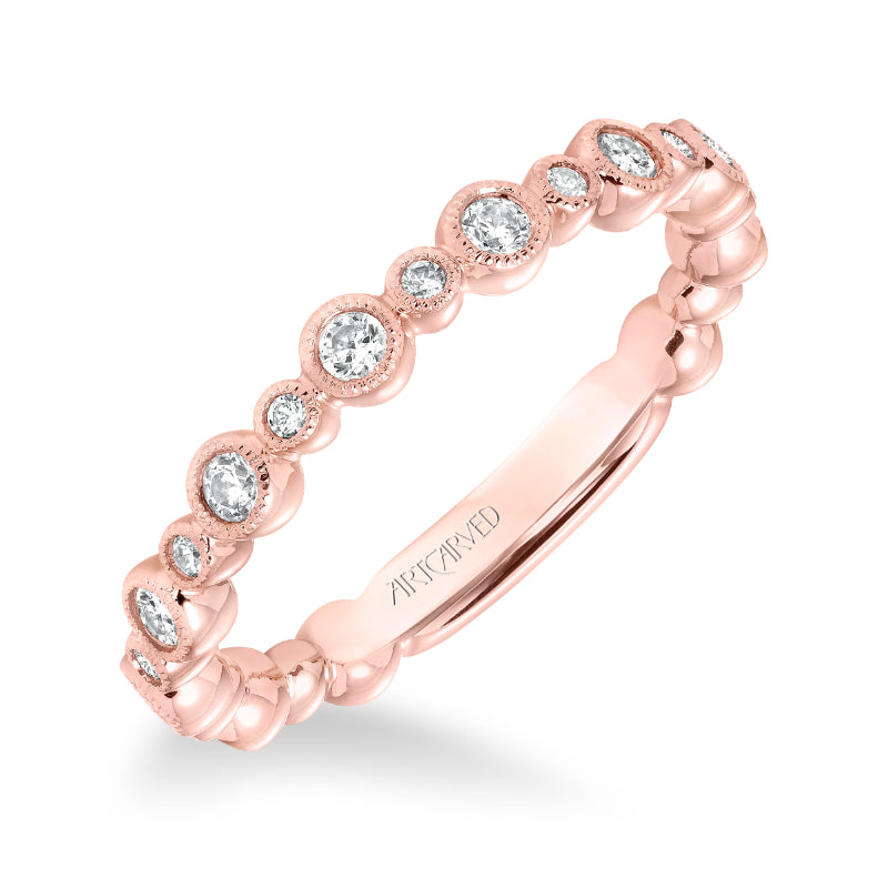 Artcarved Bridal Mounted with Side Stones Contemporary Fashion Diamond Anniversary Band 14K Rose Gold