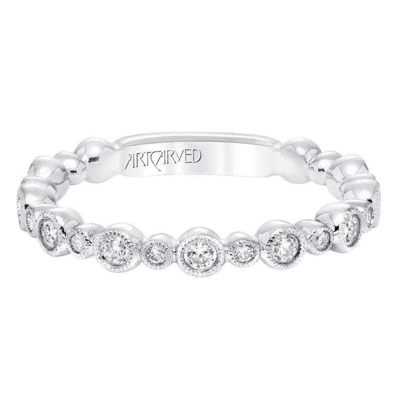 Artcarved Bridal Mounted with Side Stones Contemporary Fashion Diamond Anniversary Band 14K White Gold