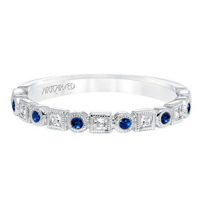 Artcarved Bridal Mounted with Side Stones Contemporary Diamond Anniversary Band 14K White Gold & Blue Sapphire