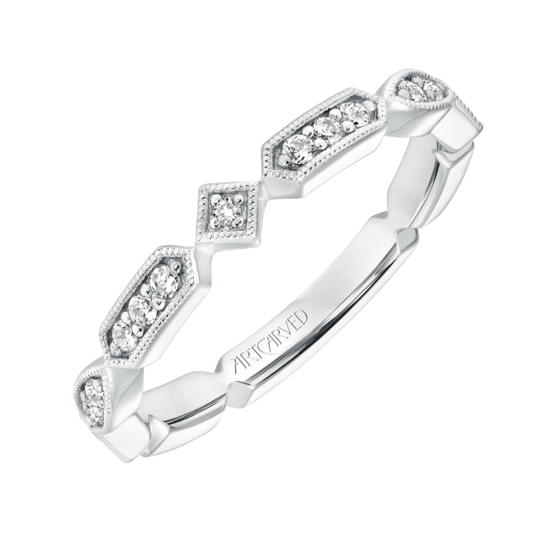 Artcarved Bridal Mounted with Side Stones Vintage Stackable Fashion Diamond Anniversary Band 14K White Gold