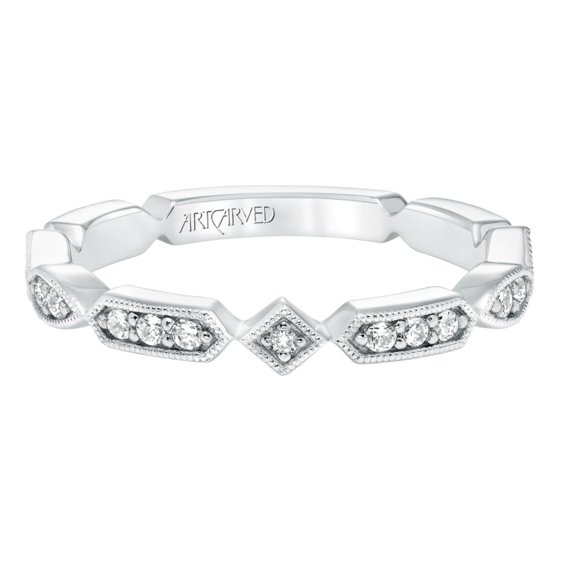 Artcarved Bridal Mounted with Side Stones Vintage Stackable Fashion Diamond Anniversary Band 14K White Gold