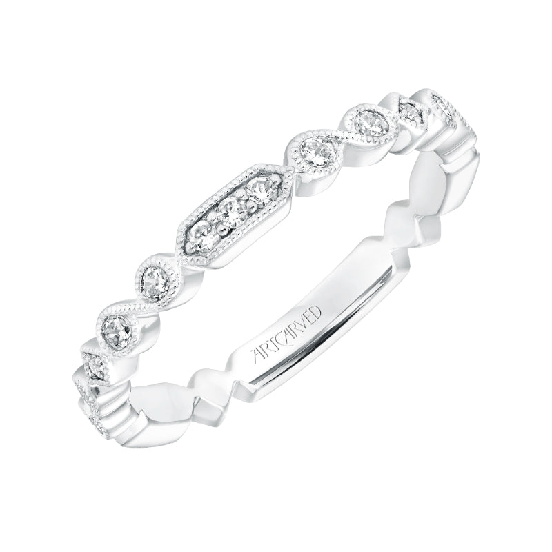 Artcarved Bridal Mounted with Side Stones Vintage Stackable Fashion Diamond Anniversary Band 14K White Gold