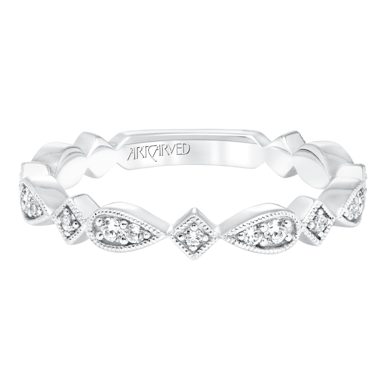 32 Artcarved Stackable Band with Diamond And Milgrain Accented Multi-Shape Design In 14K White Gold Gold