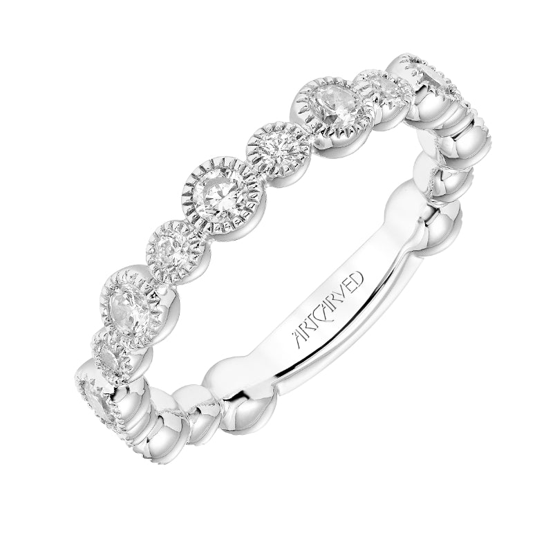 Artcarved Bridal Mounted with Side Stones Fashion Diamond Anniversary Band 14K White Gold