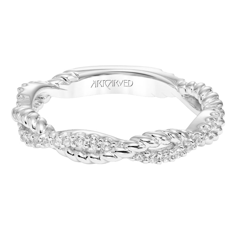 Artcarved Bridal Mounted with Side Stones Fashion Diamond Anniversary Band 14K White Gold