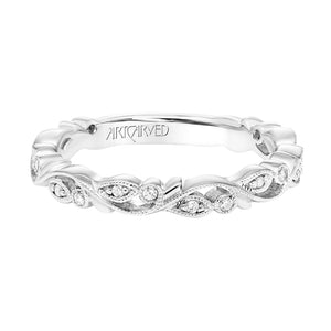 Artcarved Bridal Mounted with Side Stones Vintage Stackable Fashion Diamond Anniversary Band 14K White Gold