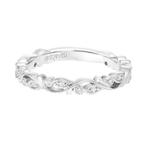 Artcarved Bridal Mounted with Side Stones Vintage Stackable Fashion Diamond Anniversary Band 14K White Gold