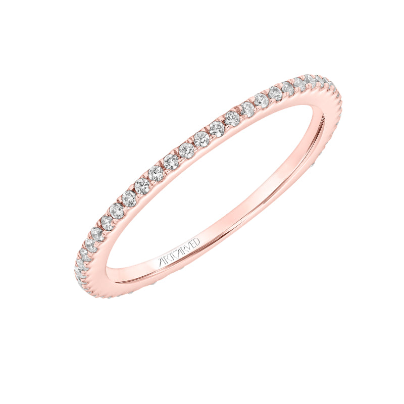 Artcarved Bridal Mounted with Side Stones Contemporary Stackable Diamond Anniversary Band 14K Rose Gold